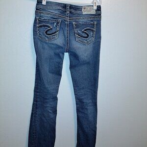 Silver SUKI 17" Distressed With Embroidered Pockets Western Glove Works Jeans